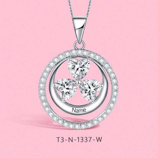 Yumato S925 Sterling Silver Double Circle Letter and Heart Pendant Engraved Name Birthstone, Elegent Moissanite Customized Gifts for Mom, Friends, Female 1503 1337