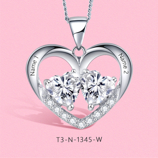 Yumato S925 Sterling silver heart-shaped pendant engraved name Birthstone, Moissanite custom gift jewelry gift for moms and friends 1345