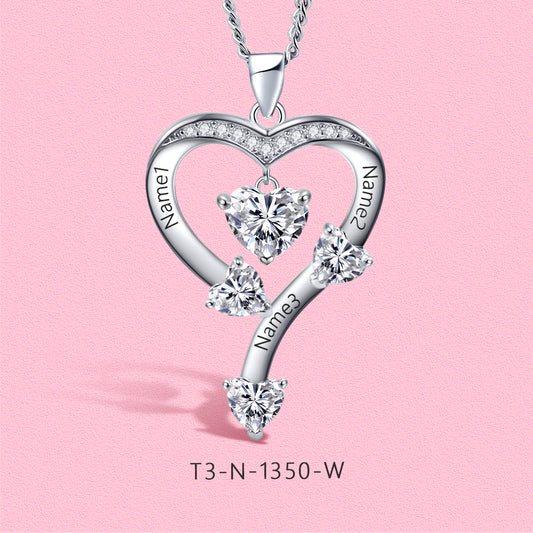 Yumato S925 Sterling Silver Letter and Heart Pendant Engraved Name Birthstone, Elegent Moissanite Customized Gifts for Mom, Friends, Female 1350