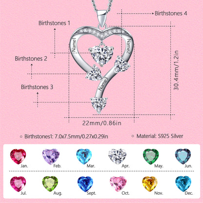 Yumato S925 Sterling Silver Letter and Heart Pendant Engraved Name Birthstone, Elegent Moissanite Customized Gifts for Mom, Friends, Female 1350