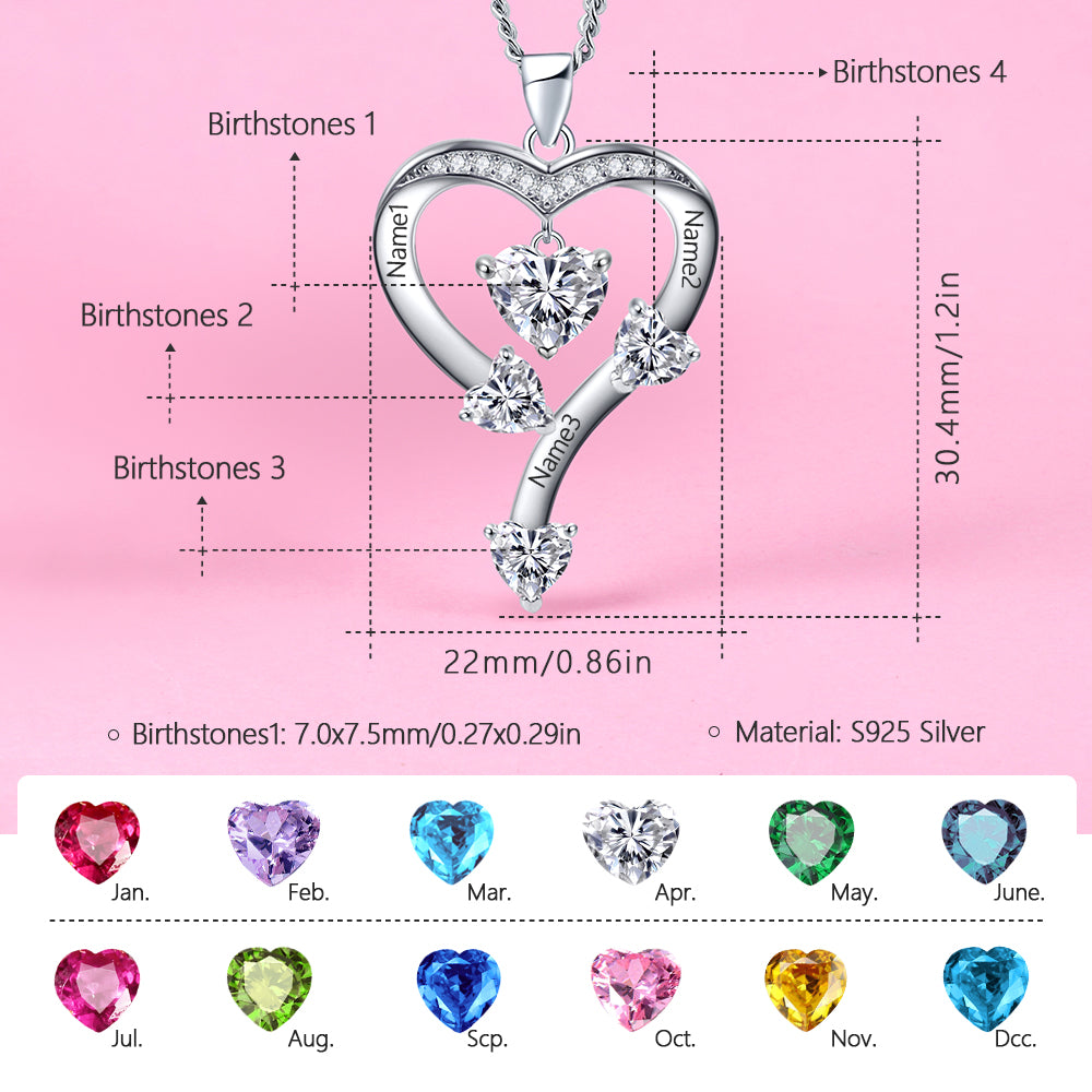 Yumato S925 Sterling Silver Letter and Heart Pendant Engraved Name Birthstone, Elegent Moissanite Customized Gifts for Mom, Friends, Female 3037