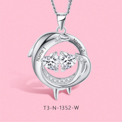 Yumato S925 Sterling Silver Pendant Engraved Name Birthstone, Elegent Moissanite Customized Gifts for Mom, Friends, Female 1352