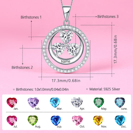 Yumato S925 Sterling Silver Double Circle Letter and Heart Pendant Engraved Name Birthstone, Elegent Moissanite Customized Gifts for Mom, Friends, Female 1503 1337