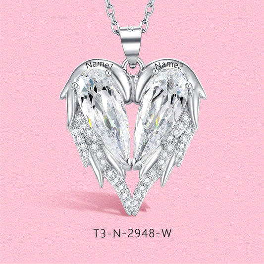 Yumato S925 Sterling Silver Heart Pendant Engraved Name Birthstone, Elegent Moissanite Customized Gifts for Mom, Friends, Female 2948