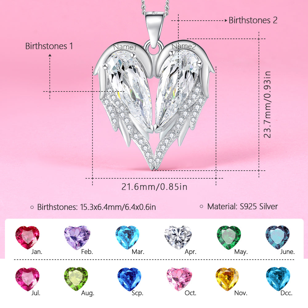 Yumato S925 Sterling Silver Heart Pendant Engraved Name Birthstone, Elegent Moissanite Customized Gifts for Mom, Friends, Female 2948