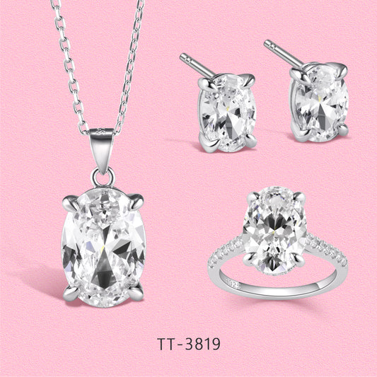 S925 Sterling Silver Oval Pigeon Egg Style Set Series 3819