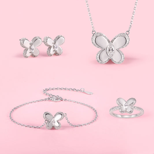 Silver butterflies flying, dreams bloom - S925 silver butterfly set, encounter romance