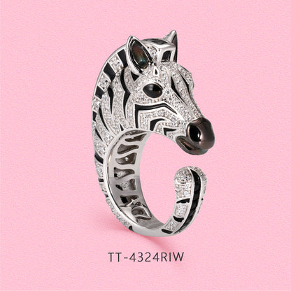 Yumato S925 Sterling Silver delicate, wild and cute zebra split rings R4324