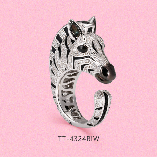 Yumato S925 Sterling Silver delicate, wild and cute zebra split rings R4324