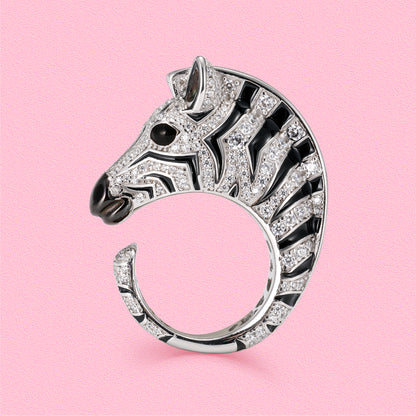 Yumato S925 Sterling Silver delicate, wild and cute zebra split rings R4324