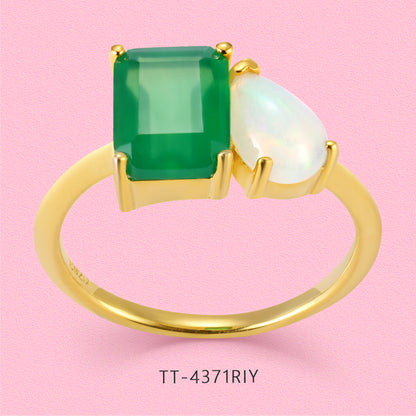 Birthstone double ring Parent-child gift Mother's Day gift Aquamarine emerald Moonstone...