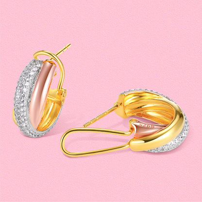 Yumato Three-ring wrapped S925 pure silver light luxury high-end ear clasp E4425