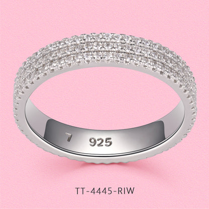 Yumato S925 sterling silver row diamond wide ring
