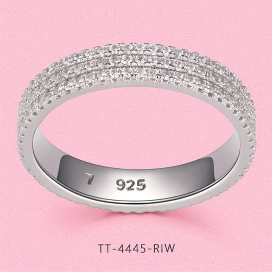 Yumato S925 sterling silver row diamond wide ring