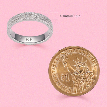 Yumato S925 sterling silver row diamond wide ring