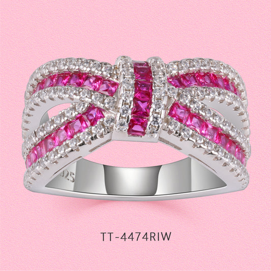 Yumato Three-dimensional bow irregular striped crossed ring 4474R