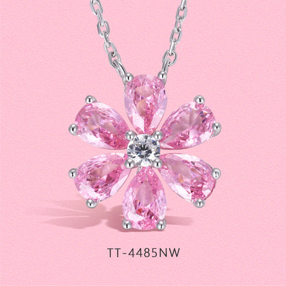 Yumato Romantic flower pink peach blossom necklace stud open ring set