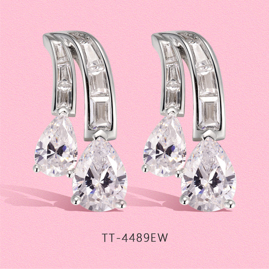 Yumato S925 sterling silver high-end design double-row diamond drop ear studs E4489