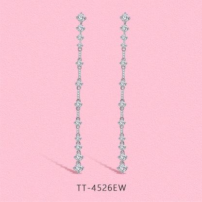 Yumato Long tassel full diamond S925 sterling silver ear studs E4526