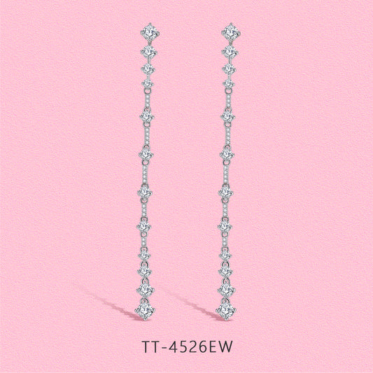 Yumato Long tassel full diamond S925 sterling silver ear studs E4526