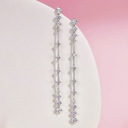 Yumato Long tassel full diamond S925 sterling silver ear studs E4526