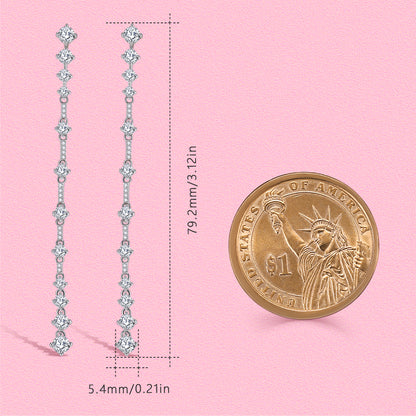 Yumato Long tassel full diamond S925 sterling silver ear studs E4526