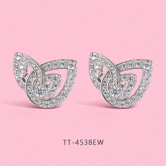 Yumato S925 sterling silver double-leaf water-drop high-end feel ear studs E4538