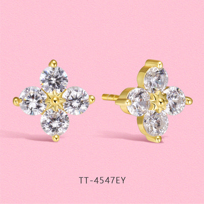 Yumato Shining Morning Star Clover S925 sterling silver stud earrings E4547