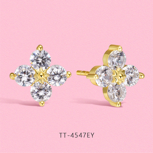 Yumato Shining Morning Star Clover S925 sterling silver stud earrings E4547