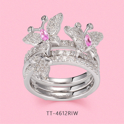 Yumato Moissanite diamond "Dream Seeker Butterfly Multi-layered Ring, Stud and Necklace Set.