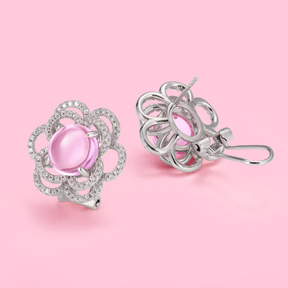 Yumato Luxurious Moissanite and natural hibiscus flower-shaped stud ring necklace set