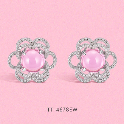 Yumato Luxurious Moissanite and natural hibiscus flower-shaped stud ring necklace set