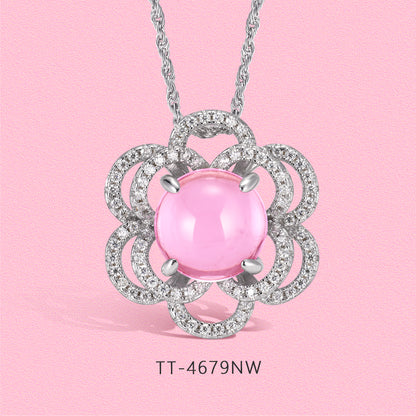 Yumato Luxurious Moissanite and natural hibiscus flower-shaped stud ring necklace set