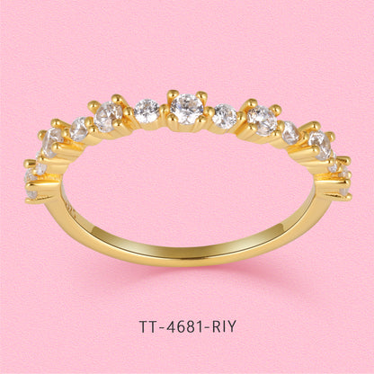 Yumato S925 sterling silver distinctive half-ring diamond row ring