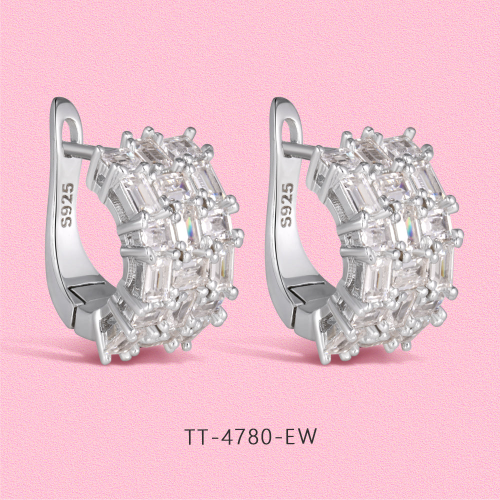 Yumato S925 sterling silver woven design inlaid with laboratory-grown drill ear studs