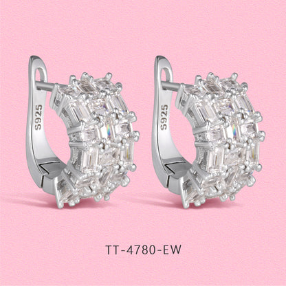 Yumato S925 sterling silver woven design inlaid with laboratory-grown drill ear studs