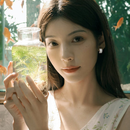 Yumato S925 sterling silver woven design inlaid with laboratory-grown drill ear studs