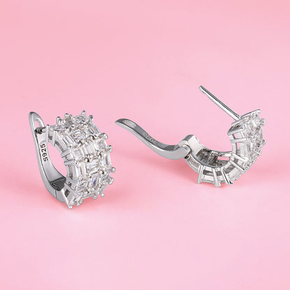 Yumato S925 sterling silver woven design inlaid with laboratory-grown drill ear studs