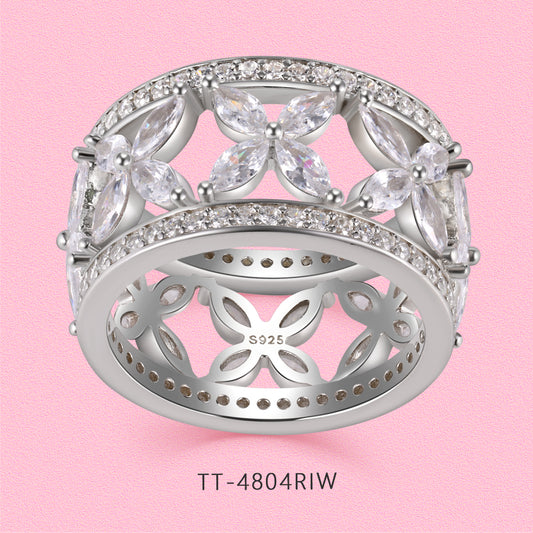 Yumato luxurious wide-face ring fully set with flowers 4804R