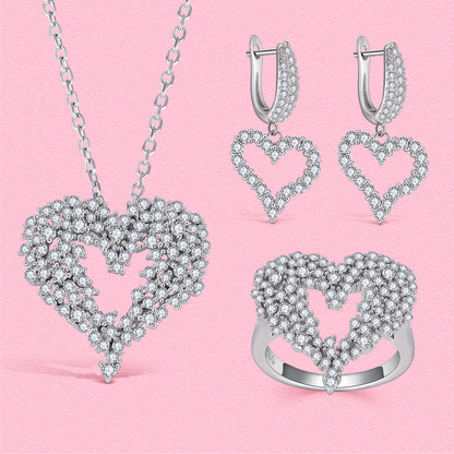Yumato S925 sterling silver studded with starry heart jewelry set