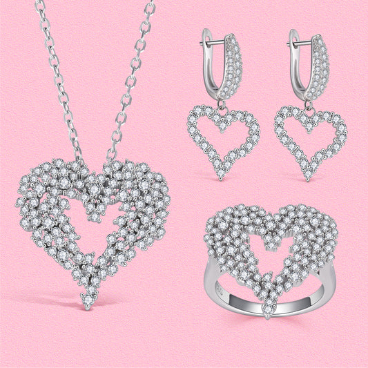 Yumato S925 sterling silver studded with starry heart jewelry set