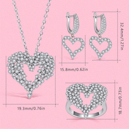Yumato S925 sterling silver studded with starry heart jewelry set