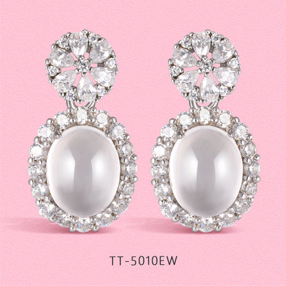 Yumato Clear natural ice type Full Diamond Ring Stud Necklace set
