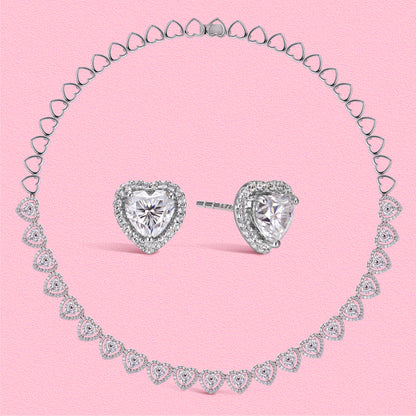 Yumato Moissanite and cultivated gemstone sweet heart-shaped stud earrings and necklaces