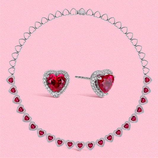 Yumato Moissanite and cultivated gemstone sweet heart-shaped stud earrings and necklaces