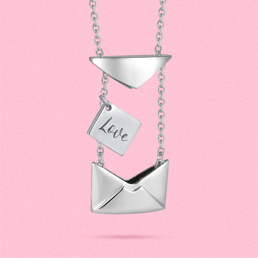 Yumato Free engraved couple love letter envelope S925 sterling silver necklace christmas gift