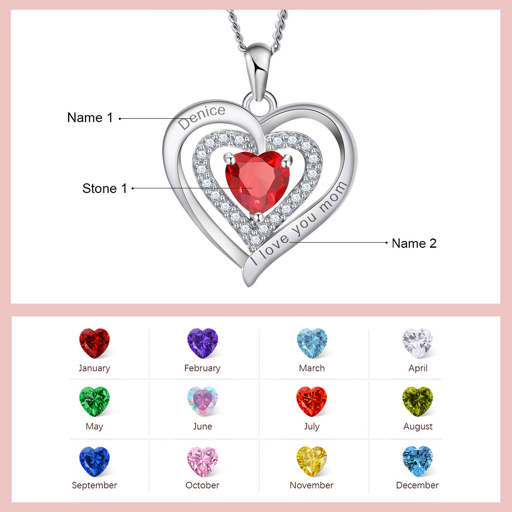 Yumato Jewelry Elegant Heart Pendant Necklaces Engraved Interchangeable Name Birthstone, Popular design, Customized Jewelry Gifts for Mom,Lover,Yourself and Friends N06