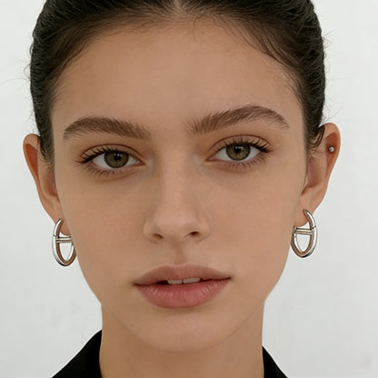 yumato Horse Nose Stud Hoop Earrings S925 Sterling Silver Personalized Simple High-End Ear Clips Fashionable Commuter Versatile Earrings