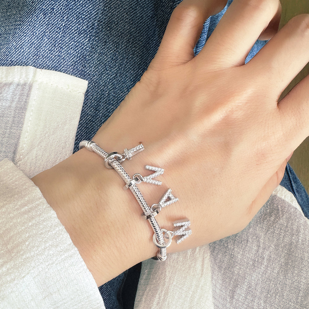 Yumato S925 Sterling Silver 26 Letter DIY Pendant Love Bracelet (Free Choice Style) Fashion Pendant Gifts for yourself, girl, lover,friend P01