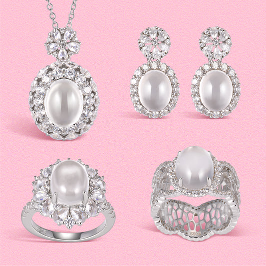 Yumato Clear natural ice type Full Diamond Ring Stud Necklace set